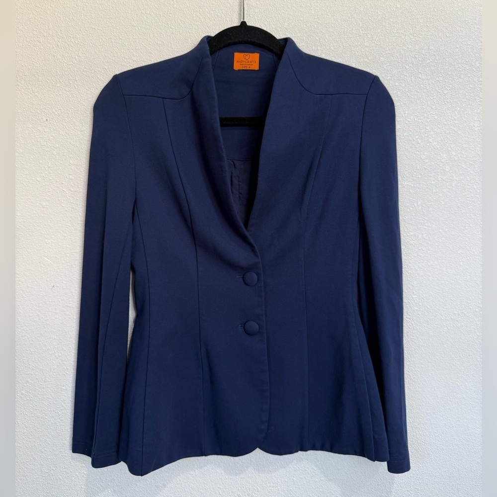 Marycrafts Navy Blue Structured Career Blazer Size 4 Business Office Work Jacket - Picture 5 of 9